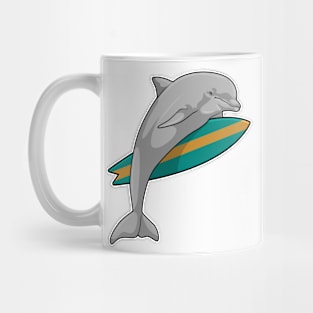 Dolphin as Surfer with Surfboard Mug